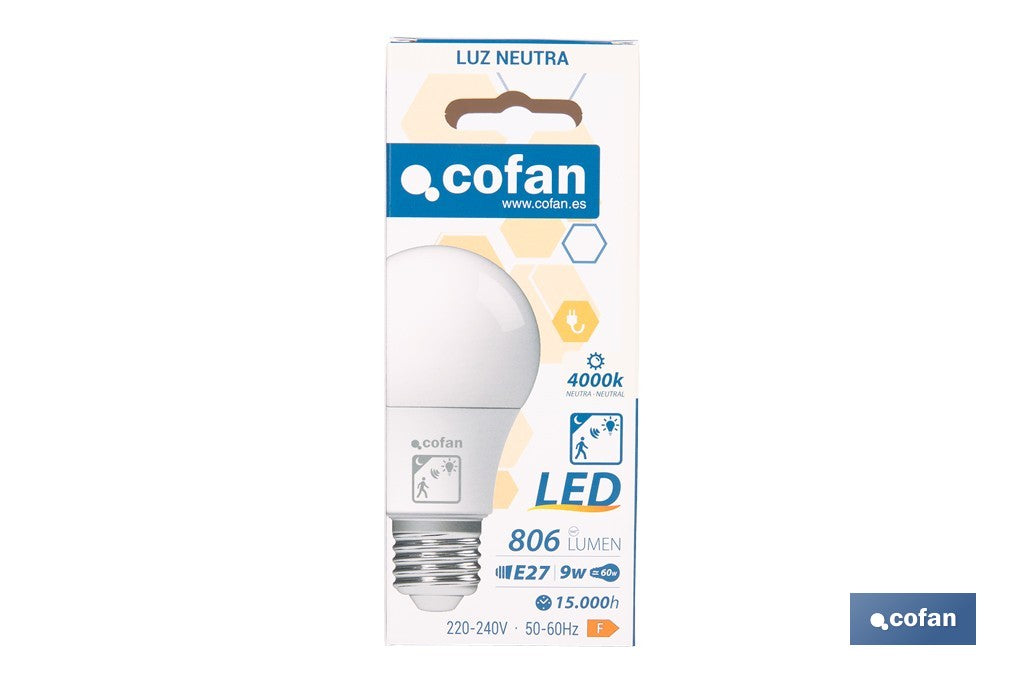 BOMBILLA CLASSIC CON SENSOR 9 W E27 806 LM 4000 K