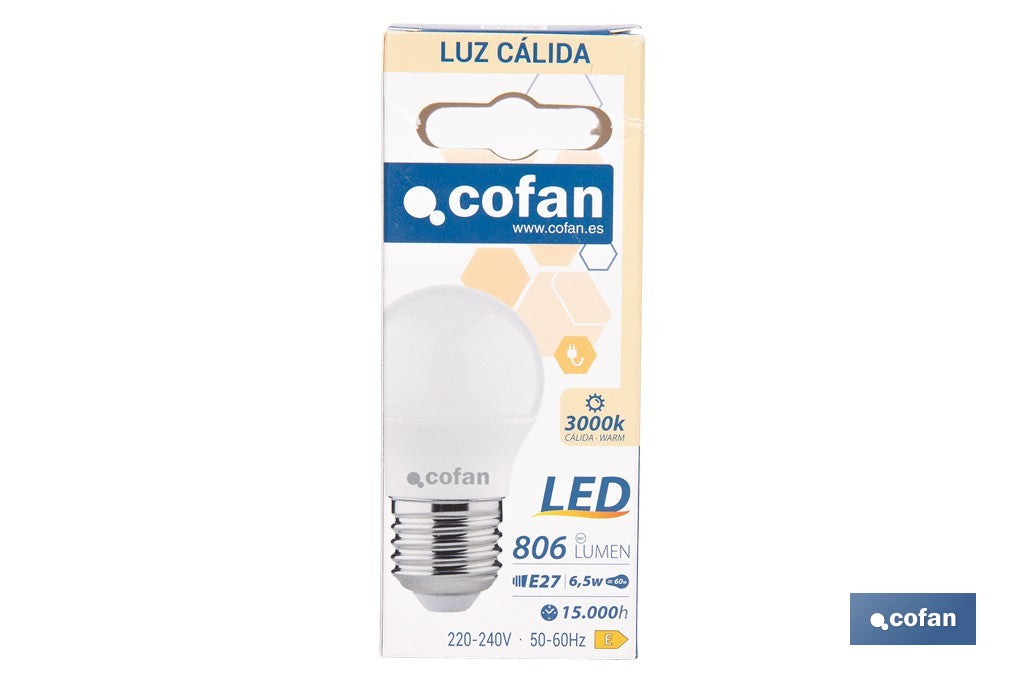 BOMBILLA LED ESFÉRICA E27 6.5 W 806 LM 3000 K