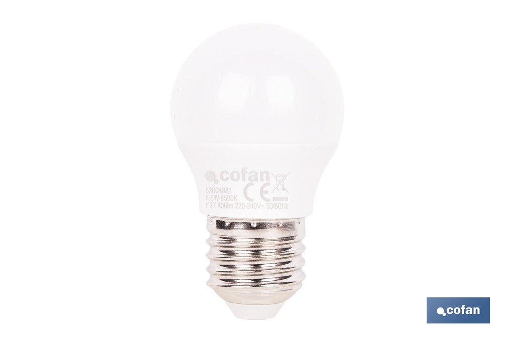 BOMBILLA LED ESFÉRICA E27 6.5 W 806 LM 6500 K
