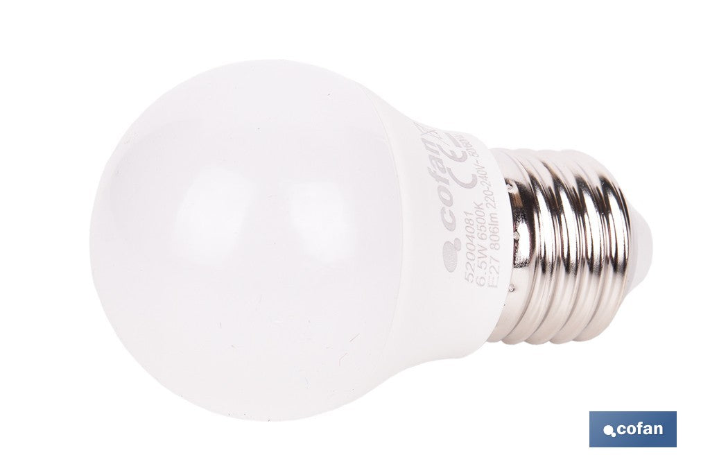 BOMBILLA LED ESFÉRICA E27 6.5 W 806 LM 6500 K
