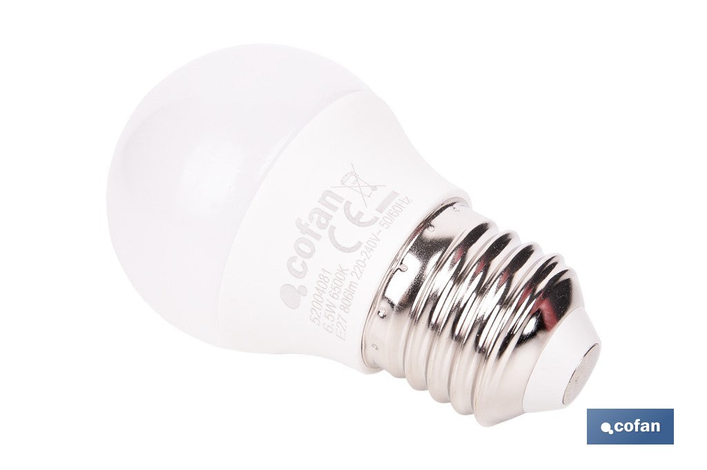 BOMBILLA LED ESFÉRICA E27 6.5 W 806 LM 6500 K