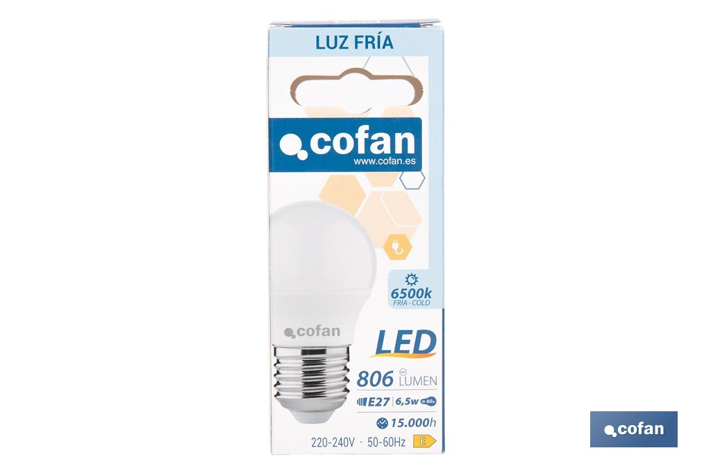 BOMBILLA LED ESFÉRICA E27 6.5 W 806 LM 6500 K