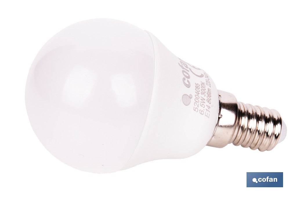 BOMBILLA LED ESFÉRICA E14 6.5 W 806 LM 3000 K