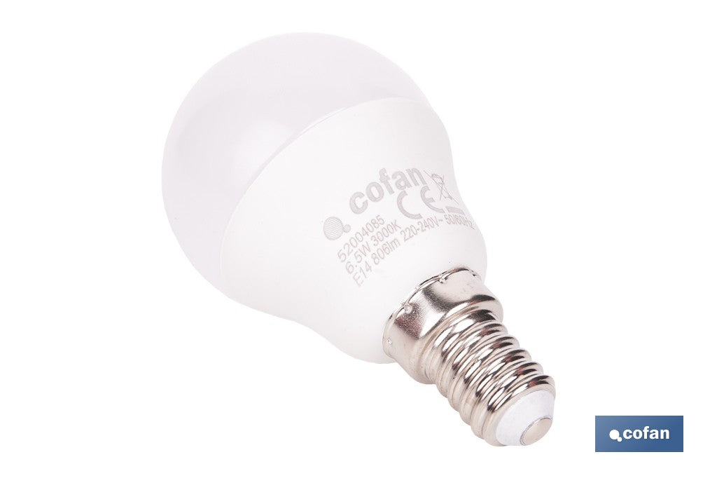 BOMBILLA LED ESFÉRICA E14 6.5 W 806 LM 3000 K