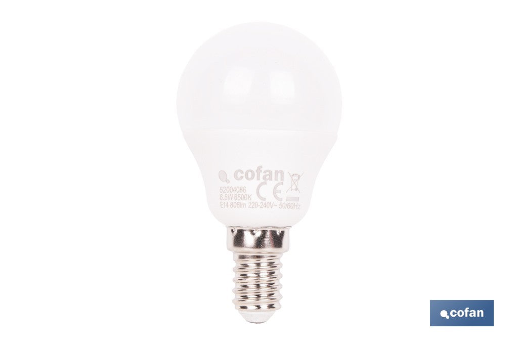 BOMBILLA LED ESFÉRICA E14 6.5 W 806 LM 6500 K