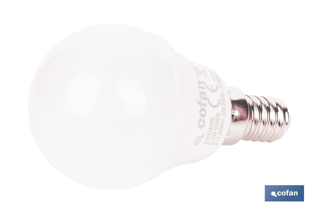 BOMBILLA LED ESFÉRICA E14 6.5 W 806 LM 6500 K