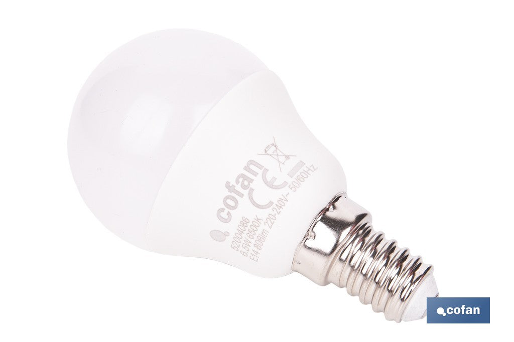 BOMBILLA LED ESFÉRICA E14 6.5 W 806 LM 6500 K