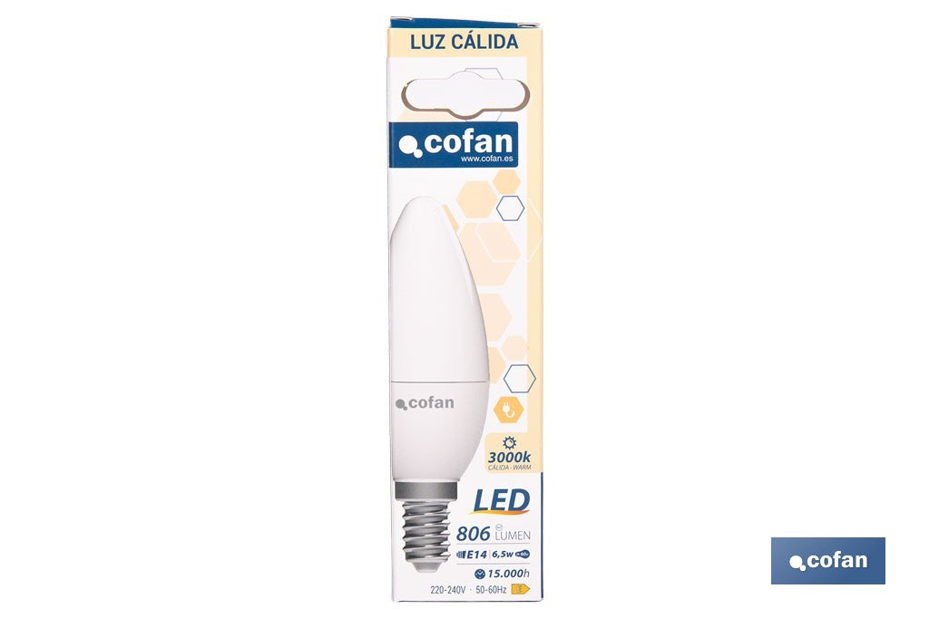 BOMBILLA LED VELA 6.5 W E14  806 LM 3000 K