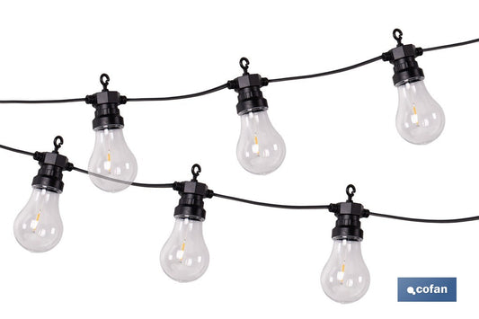 GUIRNALDA DE BOMBILLAS LED 10 UDS. CON PANEL SOLAR A19 3,7 V 1,2 Ah IP44 2700 K 4,5 + 3 M