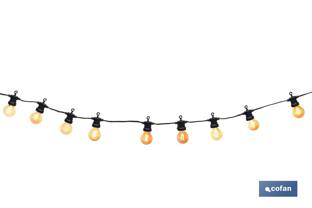 GUIRNALDA DE BOMBILLAS LED 10 UDS. CON PANEL SOLAR A19 3,7 V 1,2 Ah IP44 2700 K 4,5 + 3 M