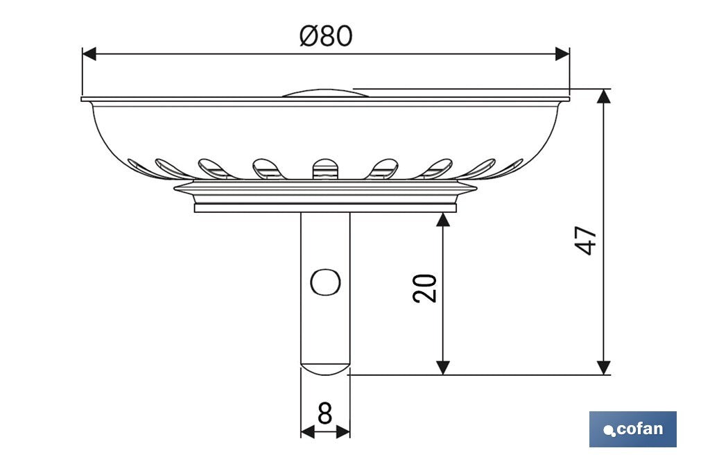 REJILLA FILTRO CESTA DESAGÜE PASADOR METALICO Ø80 MM