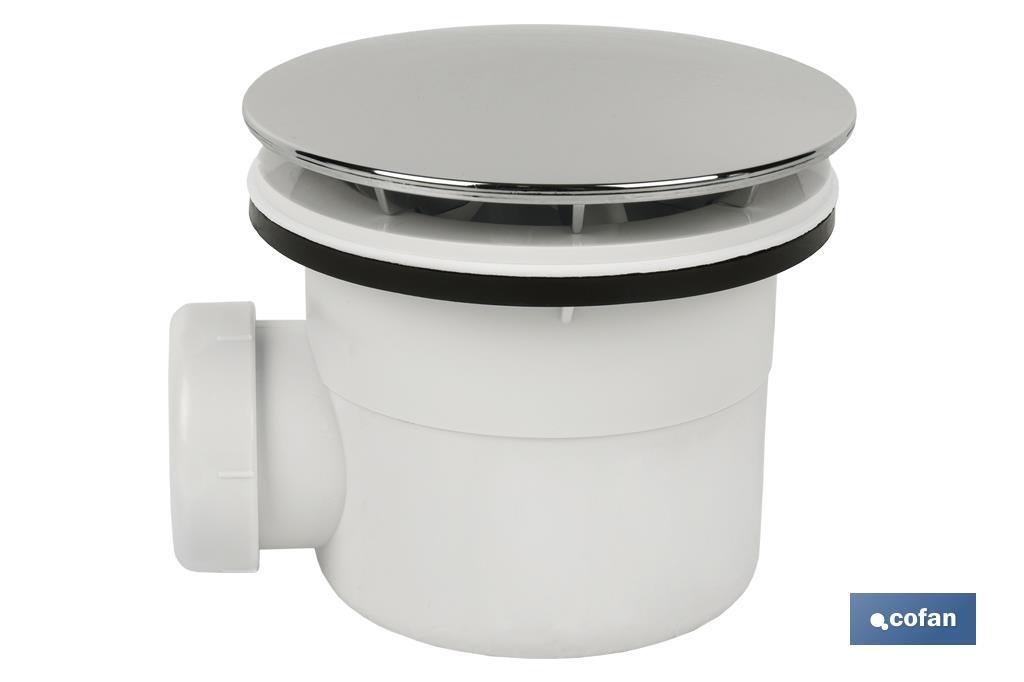VÁLVULA SIFÓNICA PLATO DE DUCHA Ø90 MM CON SALIDA Ø32-40 MM Y EMBELLECEDOR CROMADO ALTURA 86 MM