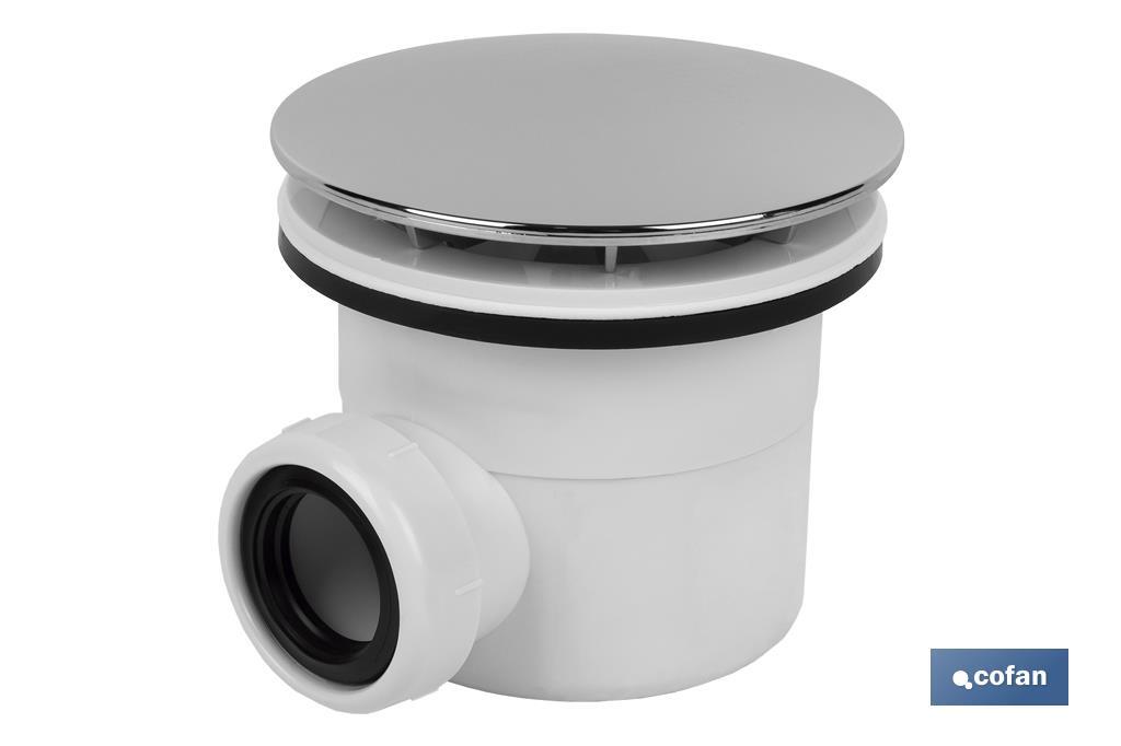 VÁLVULA SIFÓNICA PLATO DE DUCHA Ø90 MM CON SALIDA Ø32-40 MM Y EMBELLECEDOR CROMADO ALTURA 86 MM