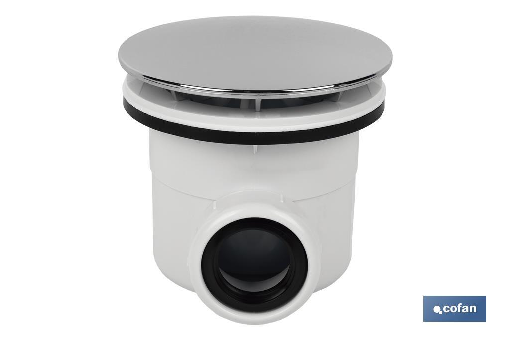 VÁLVULA SIFÓNICA PLATO DE DUCHA Ø90 MM CON SALIDA Ø32-40 MM Y EMBELLECEDOR CROMADO ALTURA 86 MM