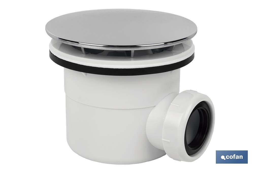 VÁLVULA SIFÓNICA PLATO DE DUCHA Ø90 MM CON SALIDA Ø32-40 MM Y EMBELLECEDOR CROMADO ALTURA 86 MM