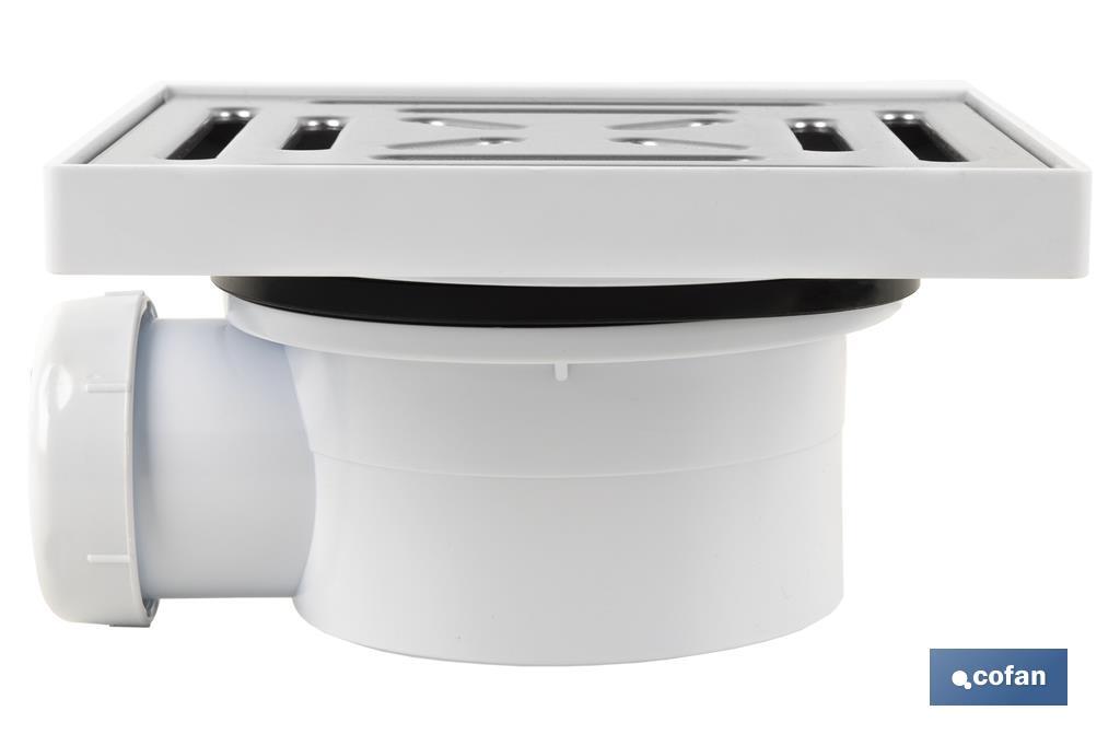 VÁLVULA SIFÓNICA SUMIDERO 146X146 MM CON SALIDA Ø32-40 MM Y TAPA ACERO INOX.