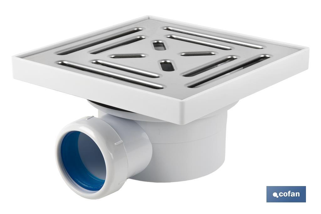VÁLVULA SIFÓNICA SUMIDERO 146X146 MM CON SALIDA Ø32-40 MM Y TAPA ACERO INOX.