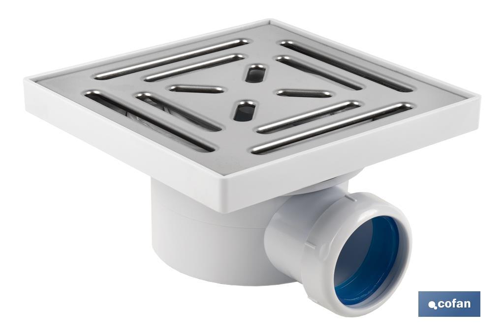 VÁLVULA SIFÓNICA SUMIDERO 146X146 MM CON SALIDA Ø32-40 MM Y TAPA ACERO INOX.