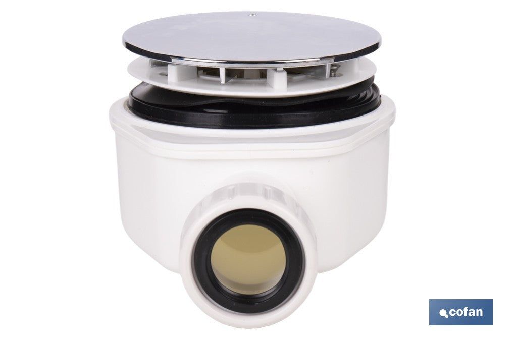 VÁLVULA SIFÓNICA DUCHA EXTRAPLANA CON SALIDA Ø32-40 MM Ø143 MM CON EMBELLECEDOR