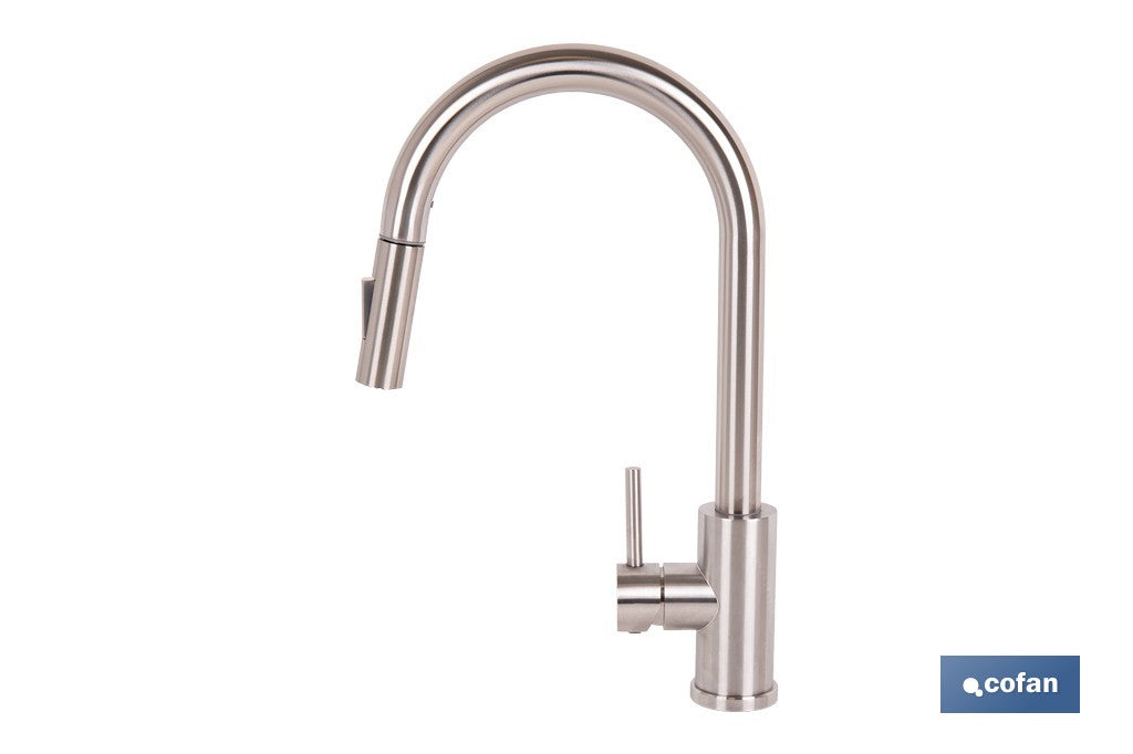 GRIFO DE COCINA DE ACERO INOX. CON MANGUERA EXTENSIBLE Y 2 FUNCIONES 400 X 220 X 54 MM