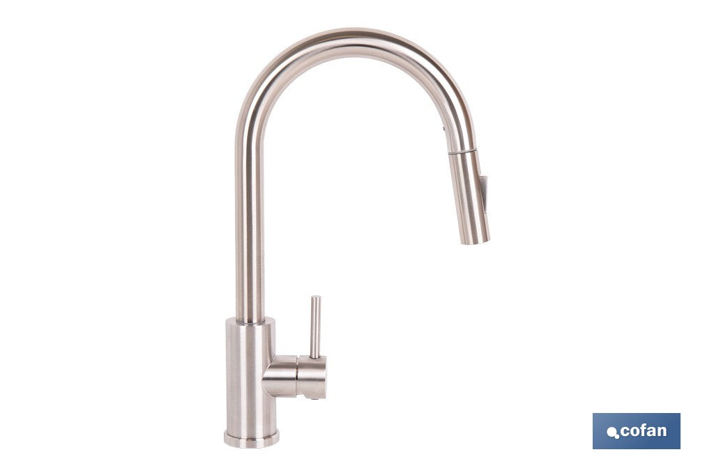 GRIFO DE COCINA DE ACERO INOX. CON MANGUERA EXTENSIBLE Y 2 FUNCIONES 400 X 220 X 54 MM
