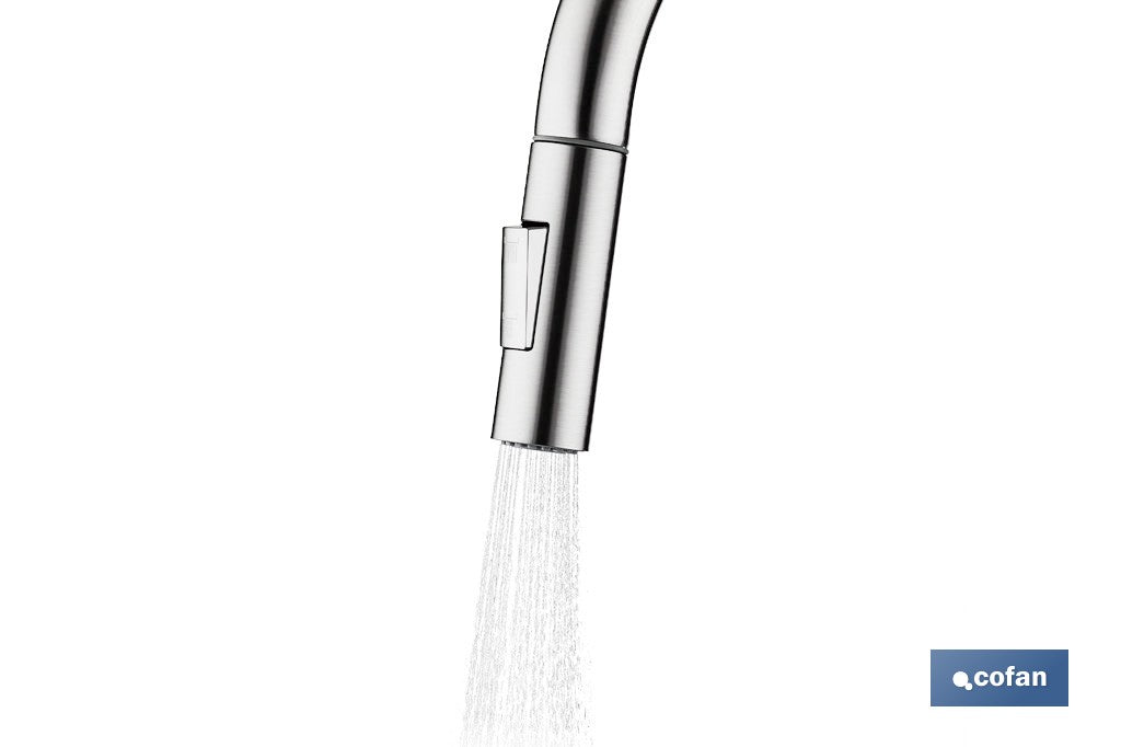 GRIFO DE COCINA ANTRACITA DE ACERO INOX. CON MANGUERA EXTENSIBLE Y 2 FUNCIONES 400 X 220 X 54 MM