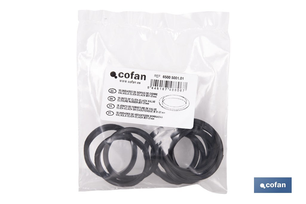 BOLSA DE 10 UNIDADES DE GOMAS CIERRE PARA VÁLVULA CLICK-CLACK Ø31-37 MM
