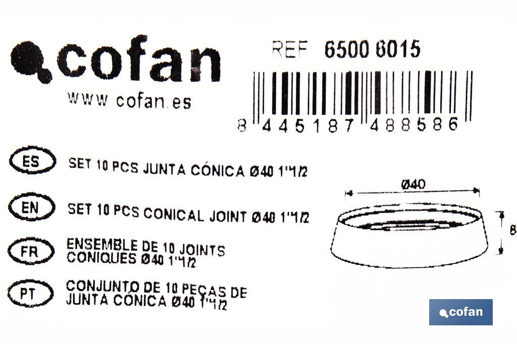 SET DE 10 JUNTAS CÓNICAS Ø40 MM 1 1/2