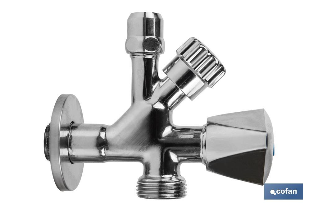 VÁLVULA DE ESCUADRA 1/2 x 3/4 x 3/8 MODELO COMBI