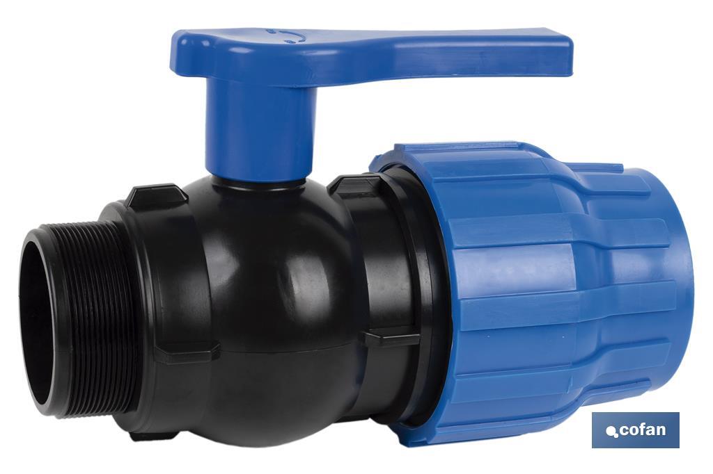 ENLACE VÁLVULA DE BOLA ROSCA MACHO PP PN16 32 x 1 VENTA UNITARIA