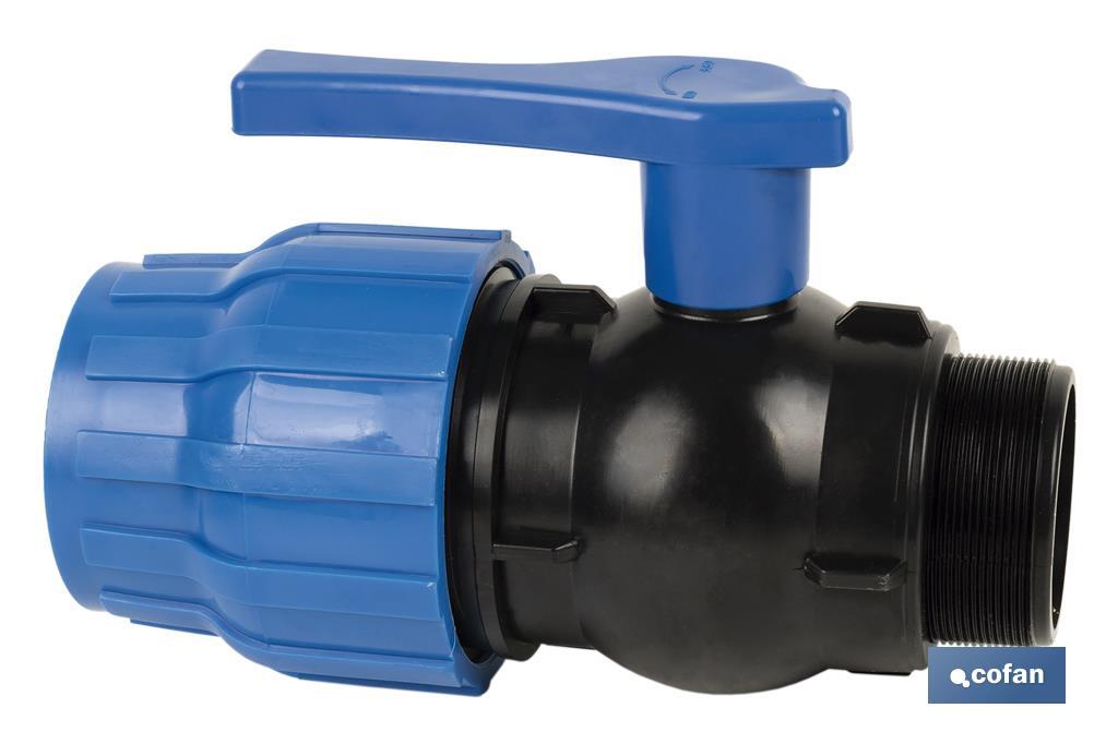 ENLACE VÁLVULA DE BOLA ROSCA MACHO PP PN16 20 x 1/2 VENTA UNITARIA