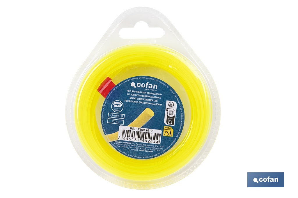 HILO REDONDO DE NYLON PARA DESBROZADORA 25 M X 1,6 MM