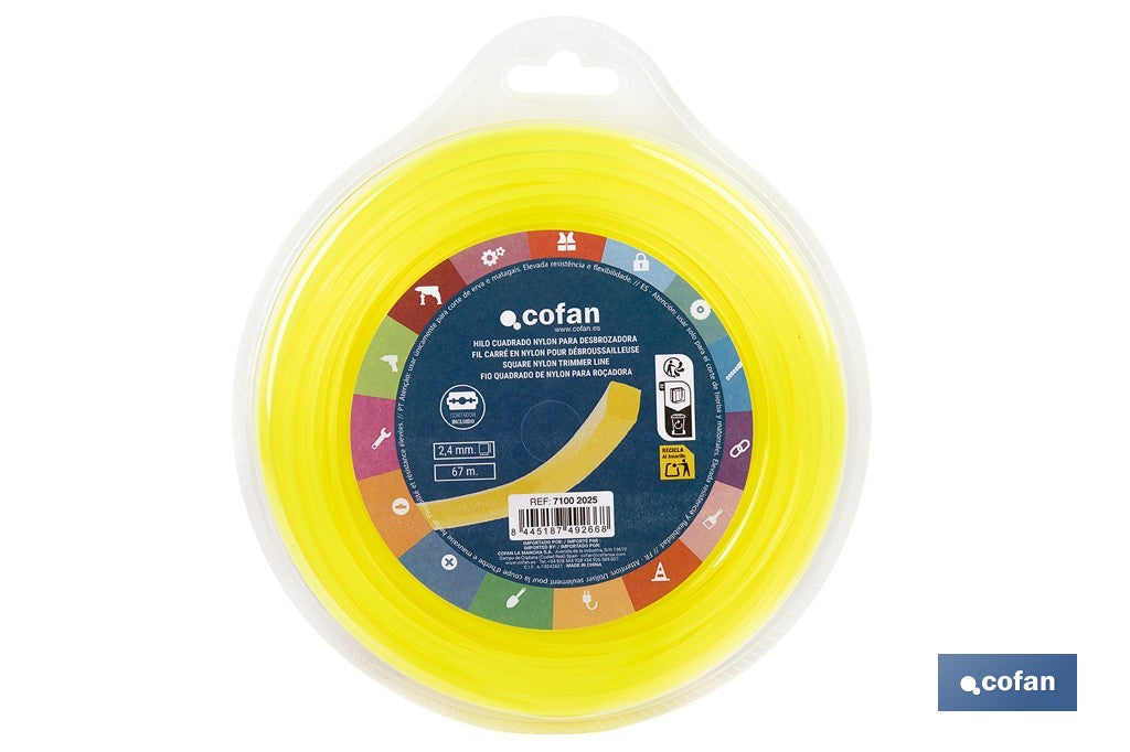 HILO CUADRADO DE NYLON PARA DESBROZADORA 67 M X 2,4 MM