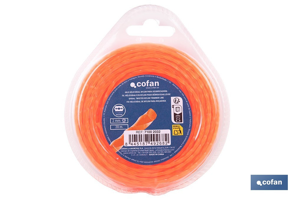 HILO HELICOIDAL DE NYLON PARA DESBROZADORA 20 M X 2 MM