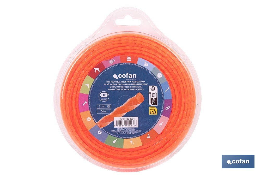 HILO HELICOIDAL DE NYLON PARA DESBROZADORA 54 M X 3 MM