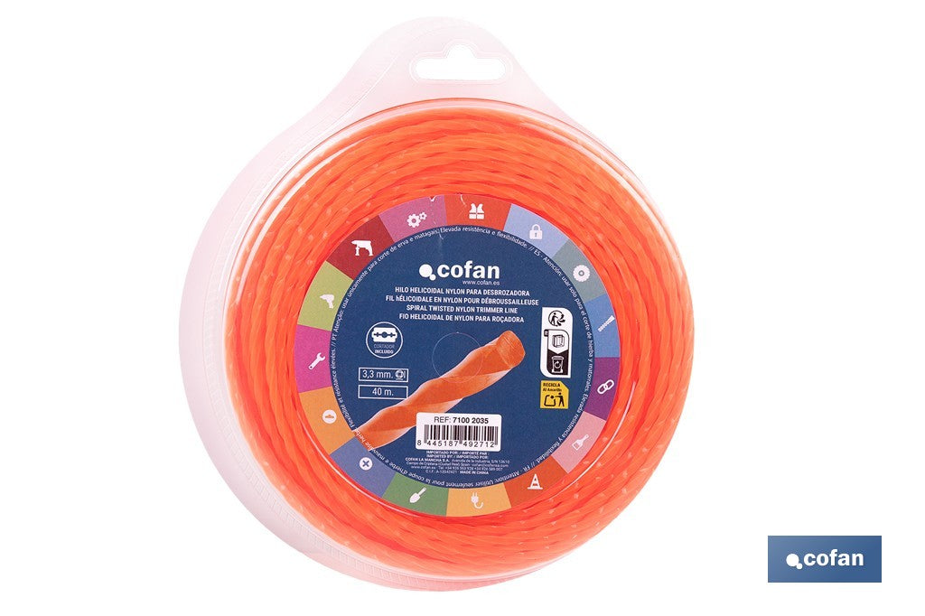 HILO HELICOIDAL DE NYLON PARA DESBROZADORA 40 M X 3,3 MM