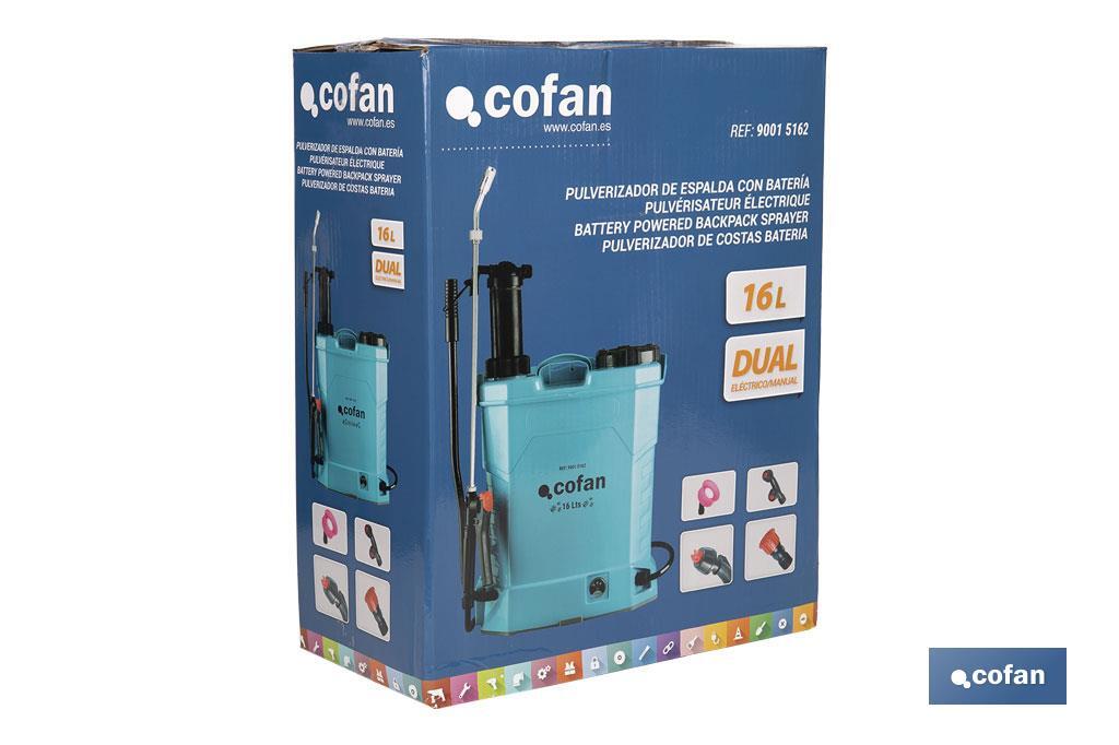 PULVERIZADOR DE ESPALDA 16 L DUAL - ELÉCTRICO/MANUAL Li-ion 12 V 8.0 Ah