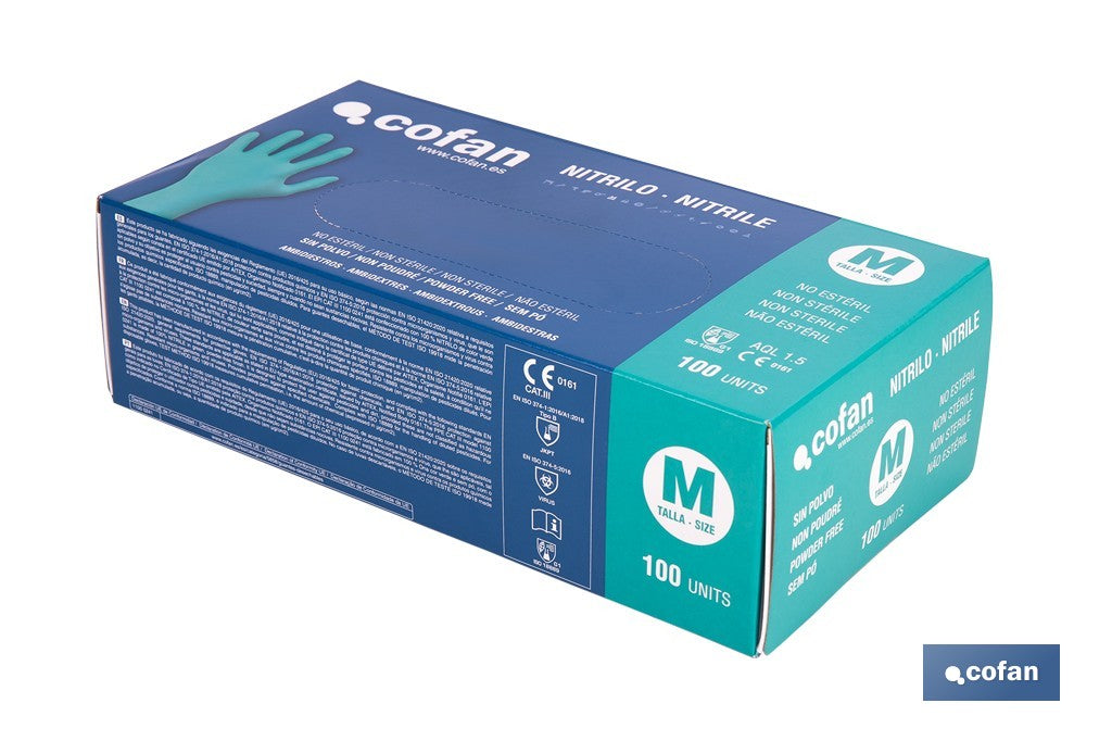 CAJA 100 UDS. GUANTES NITRILO VERDE COFAN PROTECCION FITOSANITARIOS T-M