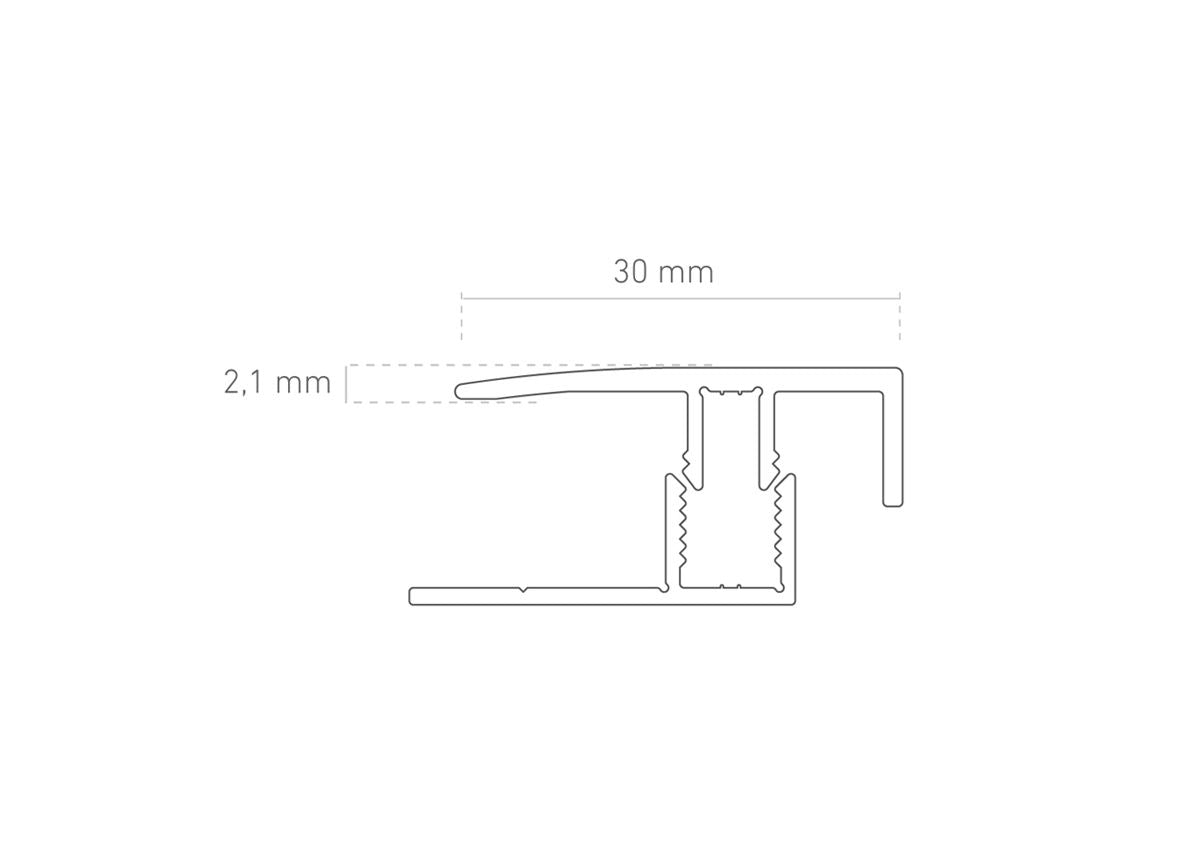 FINfloor Perfil Terminal Aluminio + Base. 2400 x 3 x 0,21 cm